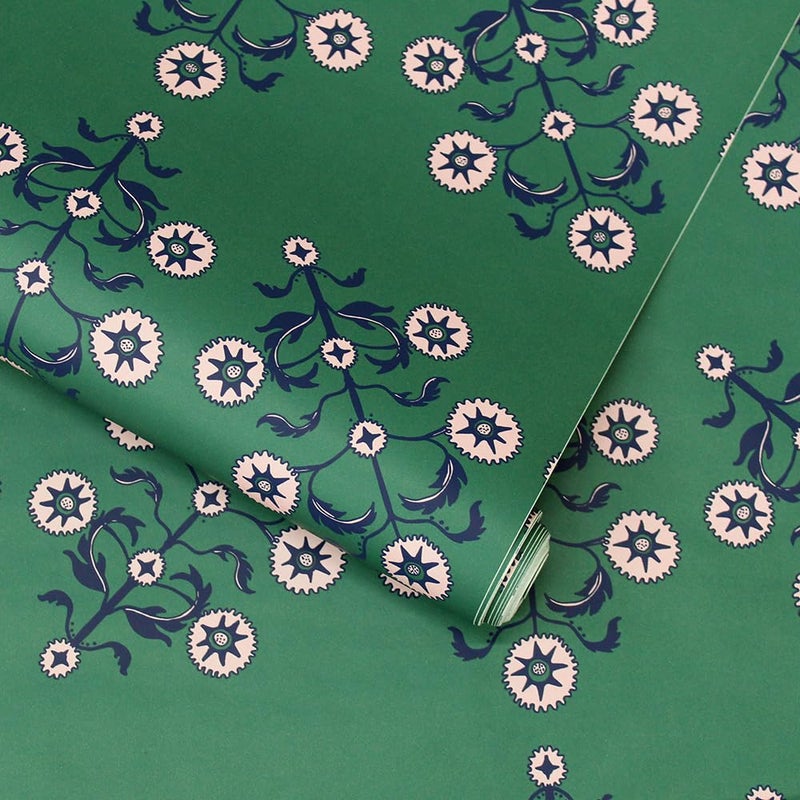 Tempaper Novogratz x Tempaper Emerald Block Print Floral Removable Peel and Floral Stick Wallpaper, 20.5 in X 16.5 ft, Made in the USA - Image 4